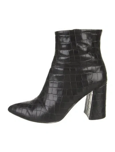 Pre-owned Alice + Olivia Embossed Leather Animal Print Boots In Black