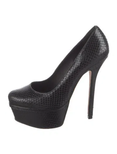 Pre-owned Alice And Olivia Embossed Leather Animal Print Pumps In Black