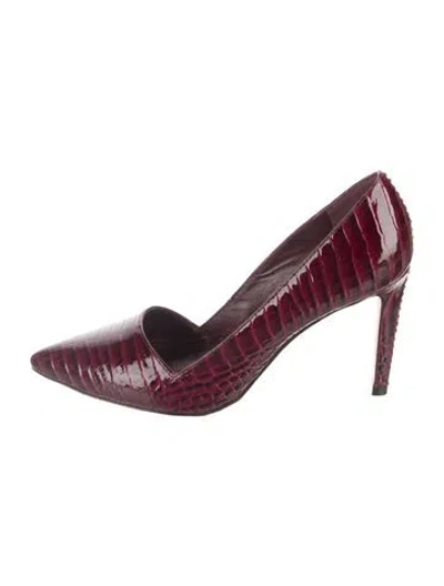 Pre-owned Alice And Olivia Embossed Leather Animal Print Pumps In Burgundy