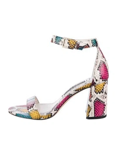 Pre-owned Alice And Olivia Embossed Leather Animal Print Sandals In Neutrals
