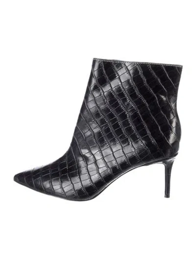 Pre-owned Alice And Olivia Embossed Leather Colorblock Pattern Boots In Black