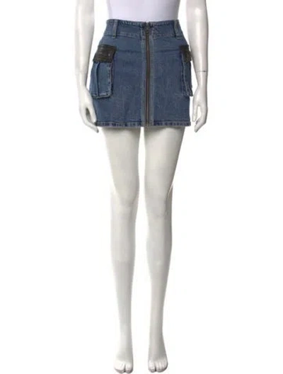 Pre-owned Alice And Olivia Embroidered Accent Mini Skirt In Blue