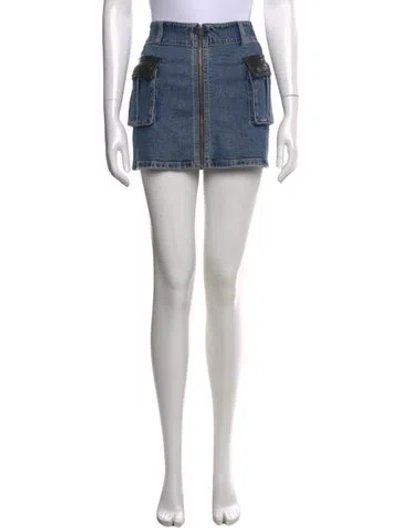 Pre-owned Alice And Olivia Embroidered Accent Mini Skirt In Blue