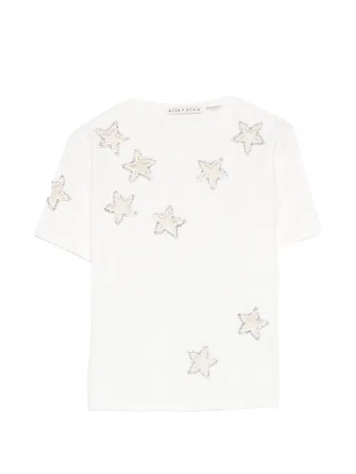 Alice And Olivia Embroidered Cotton T-shirt In Neutral