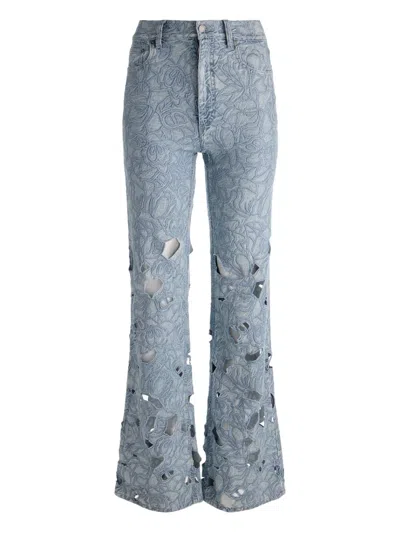 Alice And Olivia Embroidered Eyelet Jeans In Blue