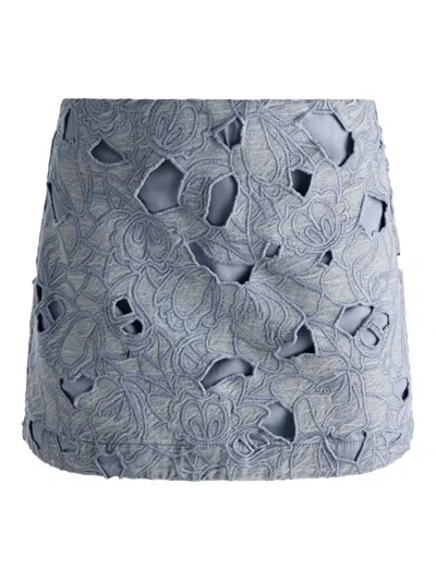 Alice And Olivia Embroidered Eyelet Mini Skirt In Blue