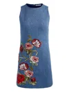 Alice And Olivia Embroidered-floral Mini Dress In Blue