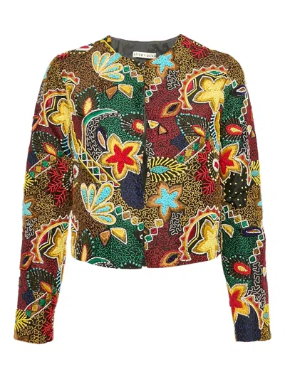 Pre-owned Alice And Olivia Embroidered-flowers Jacket In Black