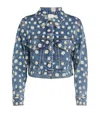 Alice And Olivia Jeff Embroidered Cropped Jacket In Blue