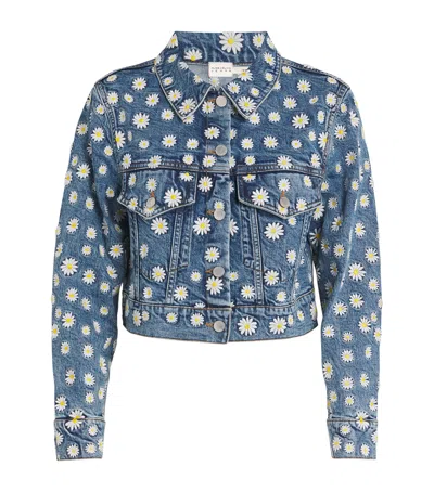 ALICE AND OLIVIA FLORAL-EMBROIDERED JEFF DENIM JACKET