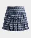 Alice And Olivia Emilie Frayed Textured Denim Tweed Mini Skirt In Blue