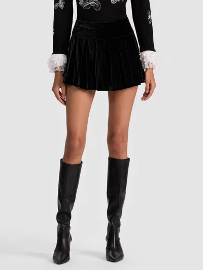 Alice And Olivia Emilie Velvet Mini Skort In Black