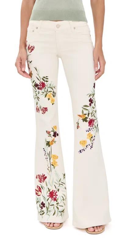 Alice And Olivia Emryn Embroidered Jeans Vanilla Multi In White