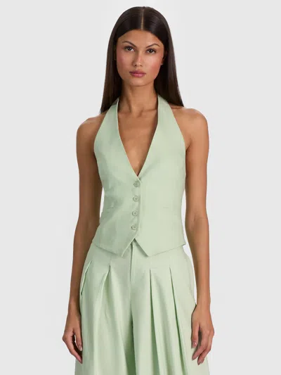 Alice And Olivia Erica Linen Vest In Green