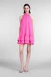Alice And Olivia Erna Tie-neck Halter Mini Dress In Fuxia