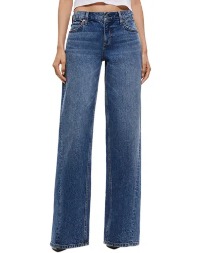 Alice And Olivia Ernie Low Rise Buckleback Baggy Jean In Blue