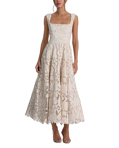 Alice And Olivia Esma Square Neck Flared Midi Dress In White