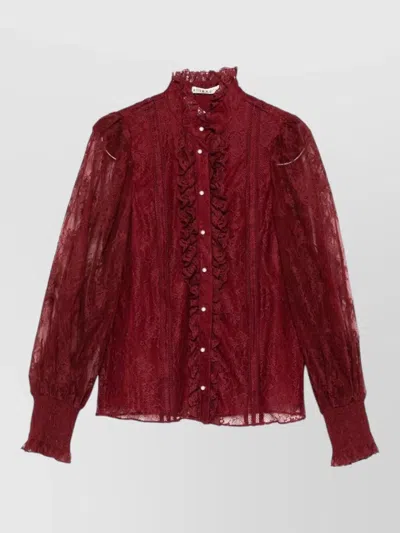 Alice And Olivia Eugenia Embroidered Lace High Neck Blouse In Animal Print