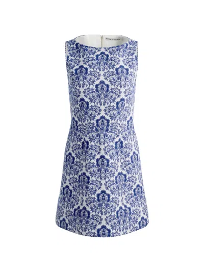 Alice And Olivia Eva Damask-print Mini Dress In Blue