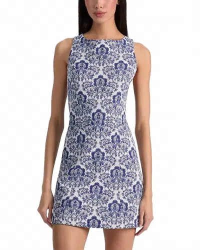 Alice And Olivia Eva Damask-print Mini Dress In Blue