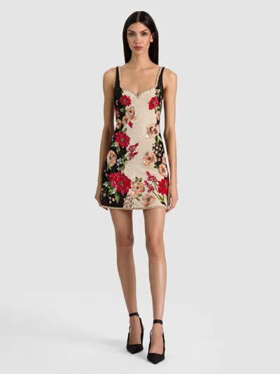 Alice And Olivia Eve Embellished Mini Dress In Floral Radiance