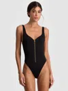 Alice And Olivia Eve Zip Front Bodysuit In Black