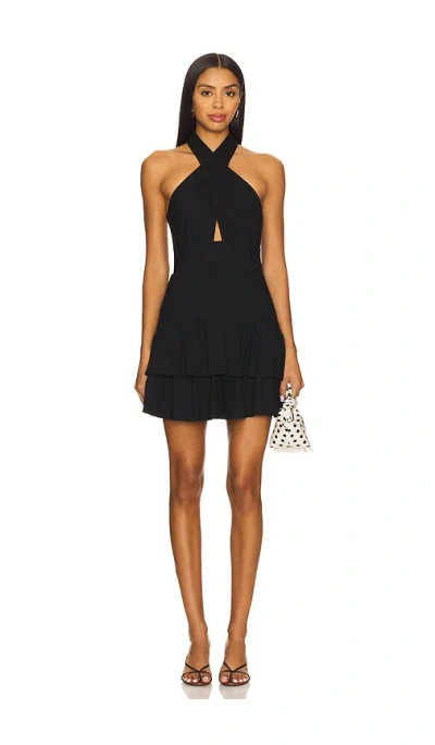 Alice And Olivia Evelina Halter Mini Dress With Scarf In Black