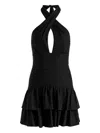 Alice And Olivia Evelina Halterneck Ruffled Mini Dress In Black