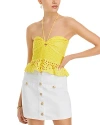 Alice And Olivia Livia Broderie Anglaise Cotton Peplum Halterneck Top In Happy Yellow