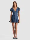 Alice And Olivia Fara Puff Sleeve Denim Mini Dress In Multi