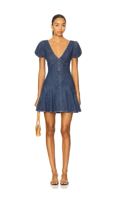 ALICE AND OLIVIA FARA PUFF SLEEVE DENIM MINI DRESS