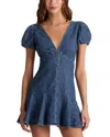 Alice And Olivia Fara Puff Sleeve Denim Mini Dress In Multi