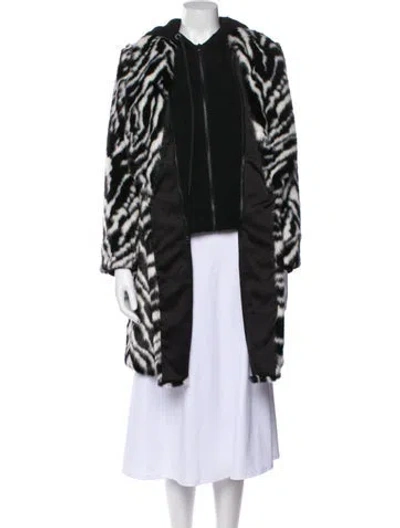 Pre-owned Alice And Olivia Faux Fur Animal Print Coat In Black