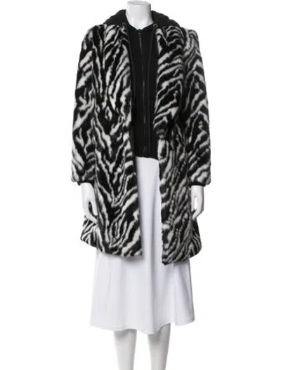 Pre-owned Alice And Olivia Faux Fur Animal Print Faux Fur Coat In Black