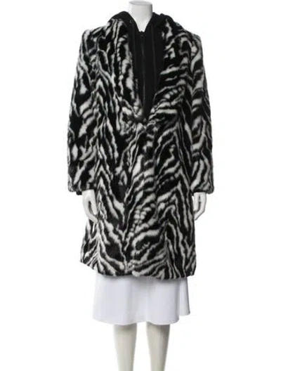 Pre-owned Alice And Olivia Faux Fur Animal Print Faux Fur Coat In Black/white