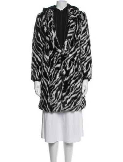 Pre-owned Alice And Olivia Faux Fur Animal Print Faux Fur Coat In Black/white