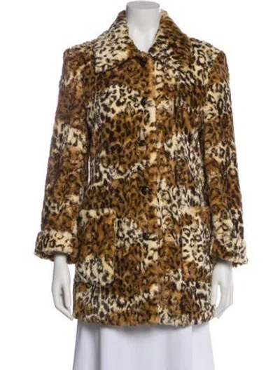 Pre-owned Alice And Olivia Faux Fur Animal Print Faux Fur Coat In Brown