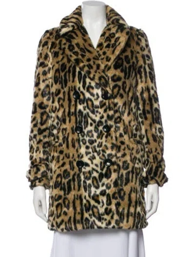 Pre-owned Alice And Olivia Faux Fur Animal Print Faux Fur Coat In Neutral