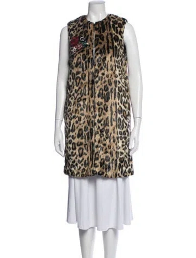 Pre-owned Alice And Olivia Faux Fur Animal Print Faux Fur Coat In Neutrals