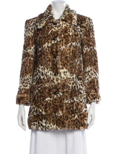 Pre-owned Alice And Olivia Faux Fur Animal Print Faux Fur Jacket In Brown