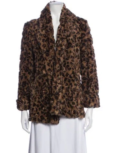 Pre-owned Alice And Olivia Faux Fur Animal Print Faux Fur Jacket In Brown