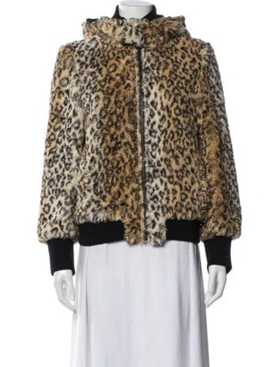 Pre-owned Alice And Olivia Faux Fur Animal Print Faux Fur Jacket In Neutral