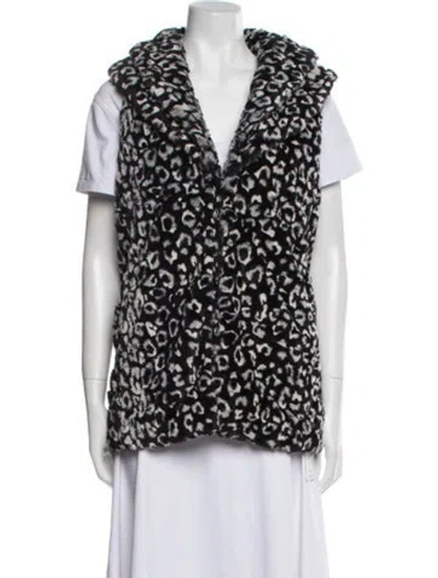 Pre-owned Alice And Olivia Faux Fur Animal Print Vest In Black