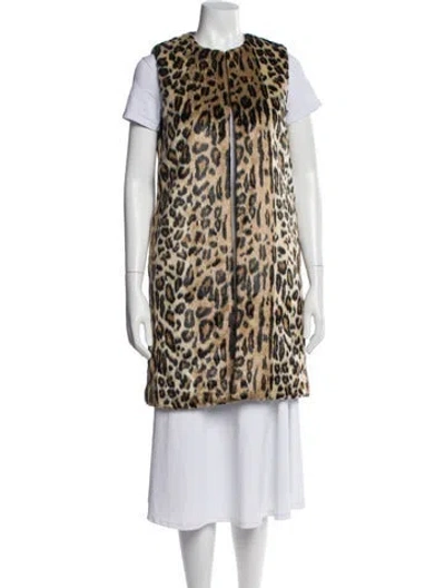 Pre-owned Alice And Olivia Faux Fur Animal Print Vest In Brown