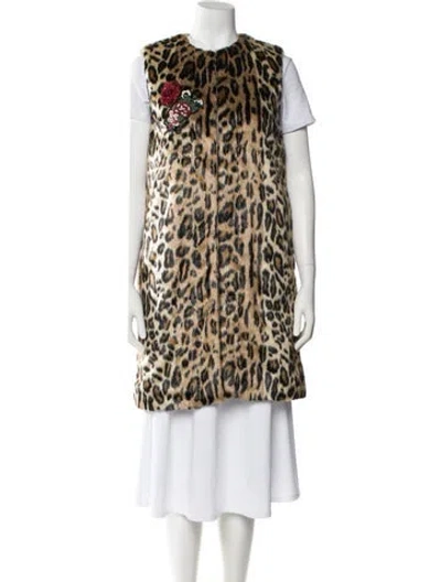 Pre-owned Alice And Olivia Faux Fur Animal Print Vest In Brown