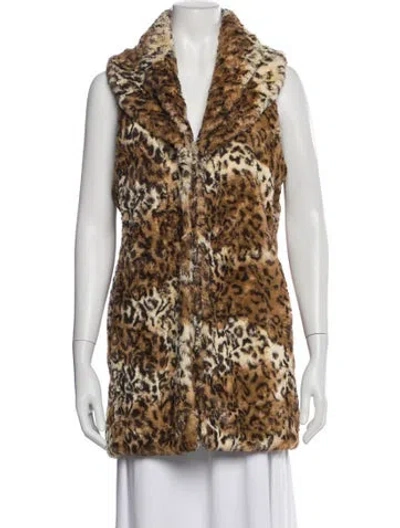 Pre-owned Alice And Olivia Faux Fur Animal Print Vest In Brown