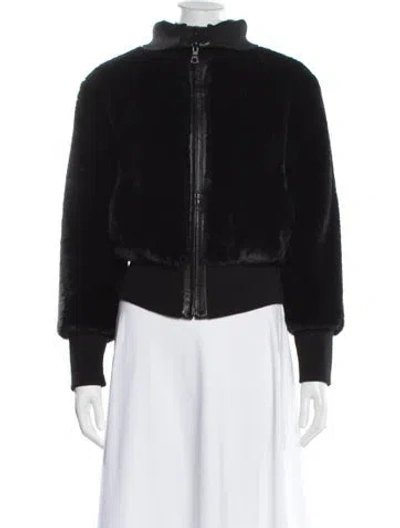 Pre-owned Alice And Olivia Faux Fur Bomber Jacket In Black