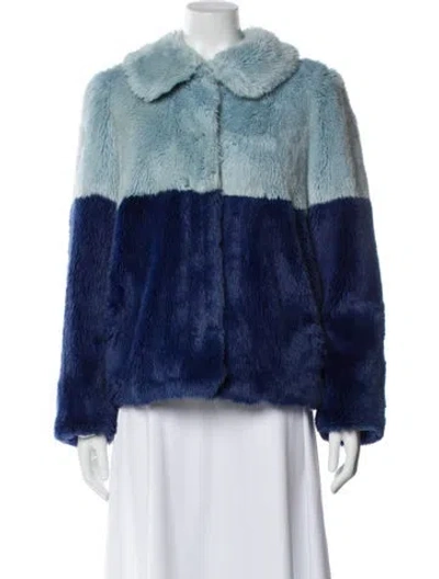 Pre-owned Alice And Olivia Faux Fur Colorblock Pattern Faux Fur Jacket In Blue