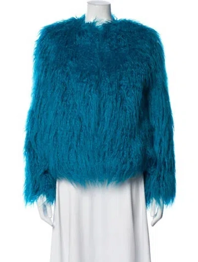 Pre-owned Alice And Olivia Faux Fur Faux Fur Jacket In Blue