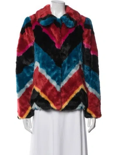 Pre-owned Alice And Olivia Faux Fur Patterned Faux Fur Jacket In Red